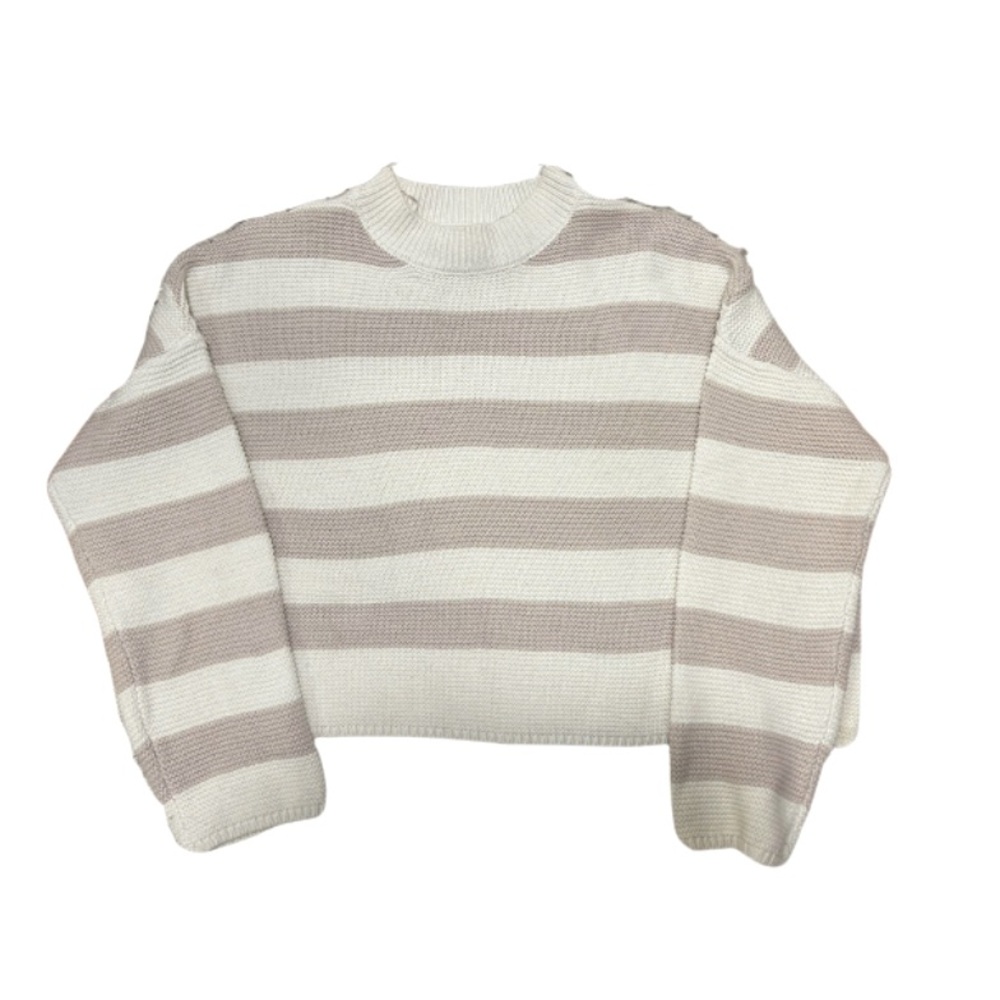 Striped Crew Neck Sweater | Size S | Cream/Taupe